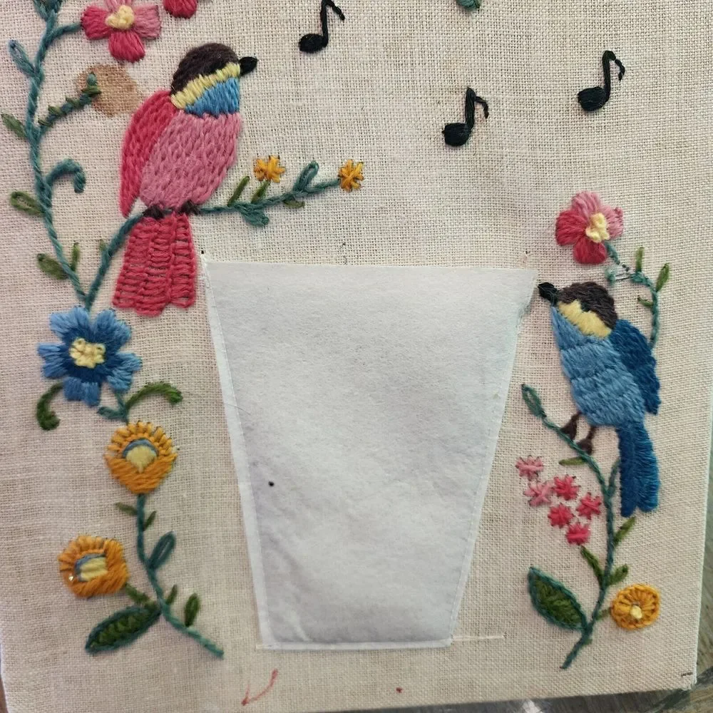 Vintage‎ Handmade Notes To Remember Floral Birds Needlepoint Wall Hanging